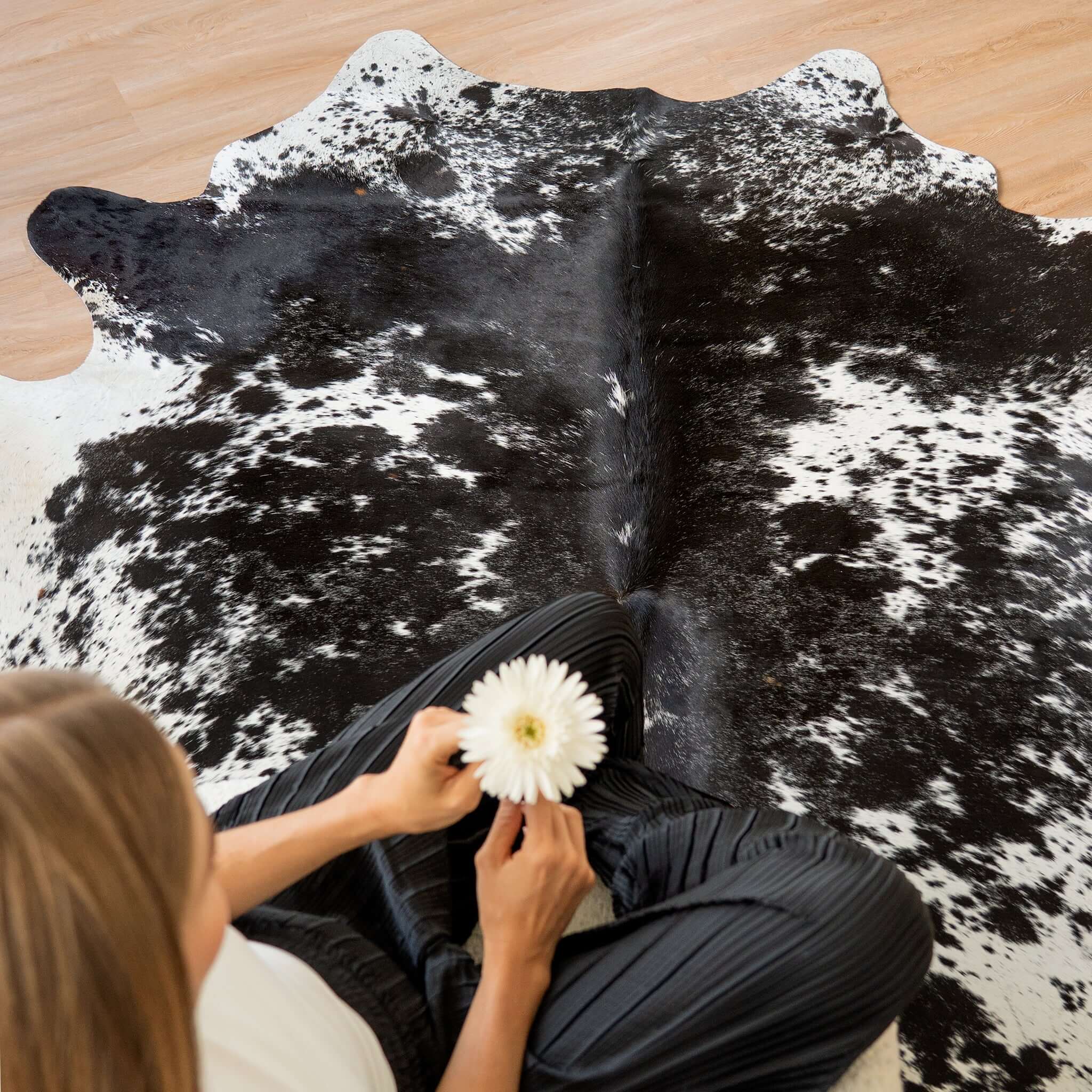 Black Salt And Pepper Cowhide Rug , Natural Suede Leather | eCowhides