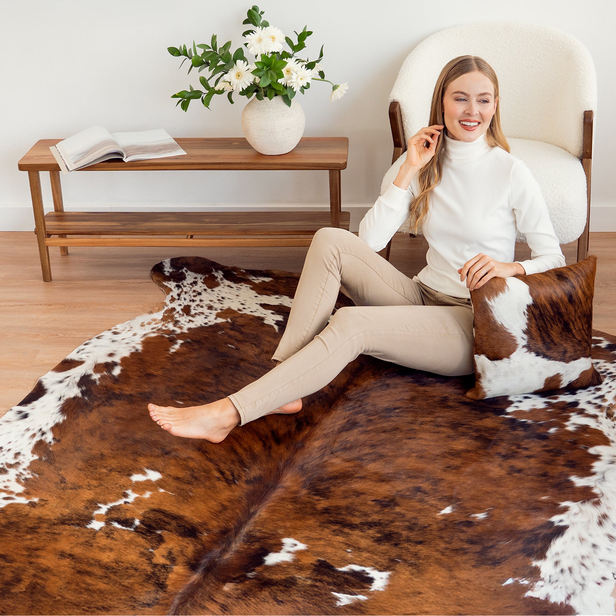 Cowhide Rug Tricolor Brindle Mix , Natural Suede Leather | eCowhides