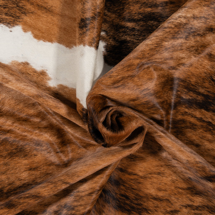 Brazilian Brindle White Belly and Backbone Cowhide Rug Size 7'3" L x 7'1" W 2593