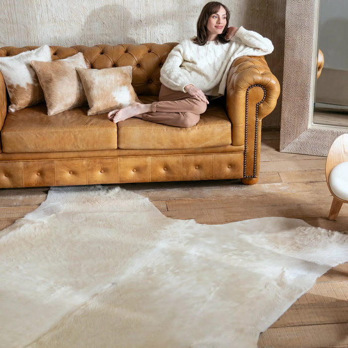 Champagne Brazilian Cowhide Rug: Xxl , Natural Suede Leather