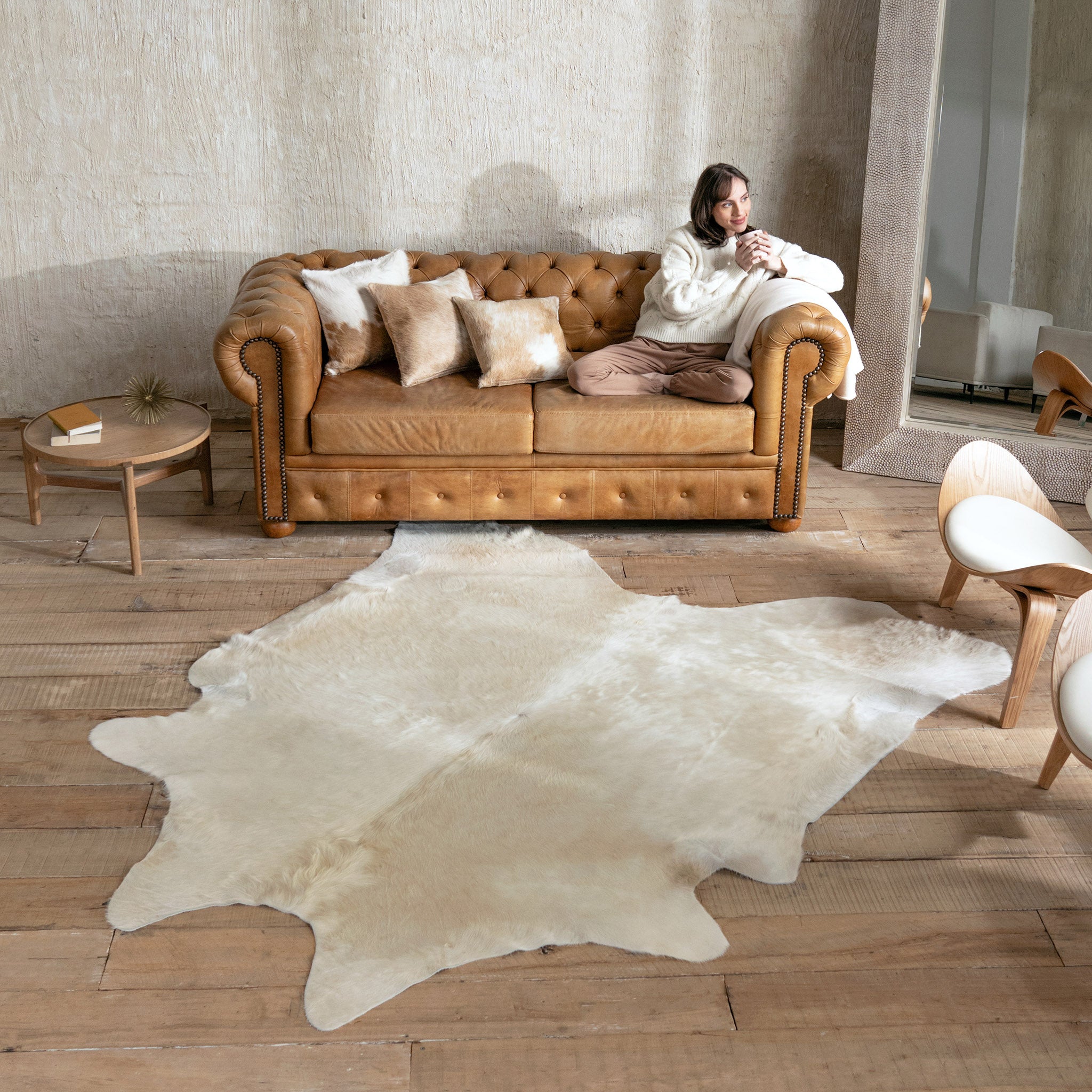 Champagne Brazilian Cowhide Rug: Xxl , Natural Suede Leather