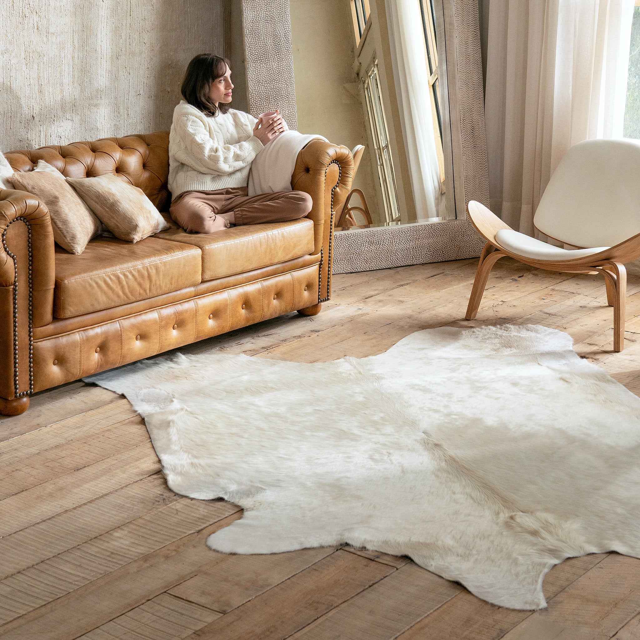 Champagne Brazilian Cowhide Rug: Large , Natural Suede Leather