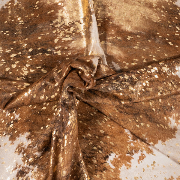 Brazilian Gold Metallic Cowhide Rug Size 7'4" L x 6'2" W 8969