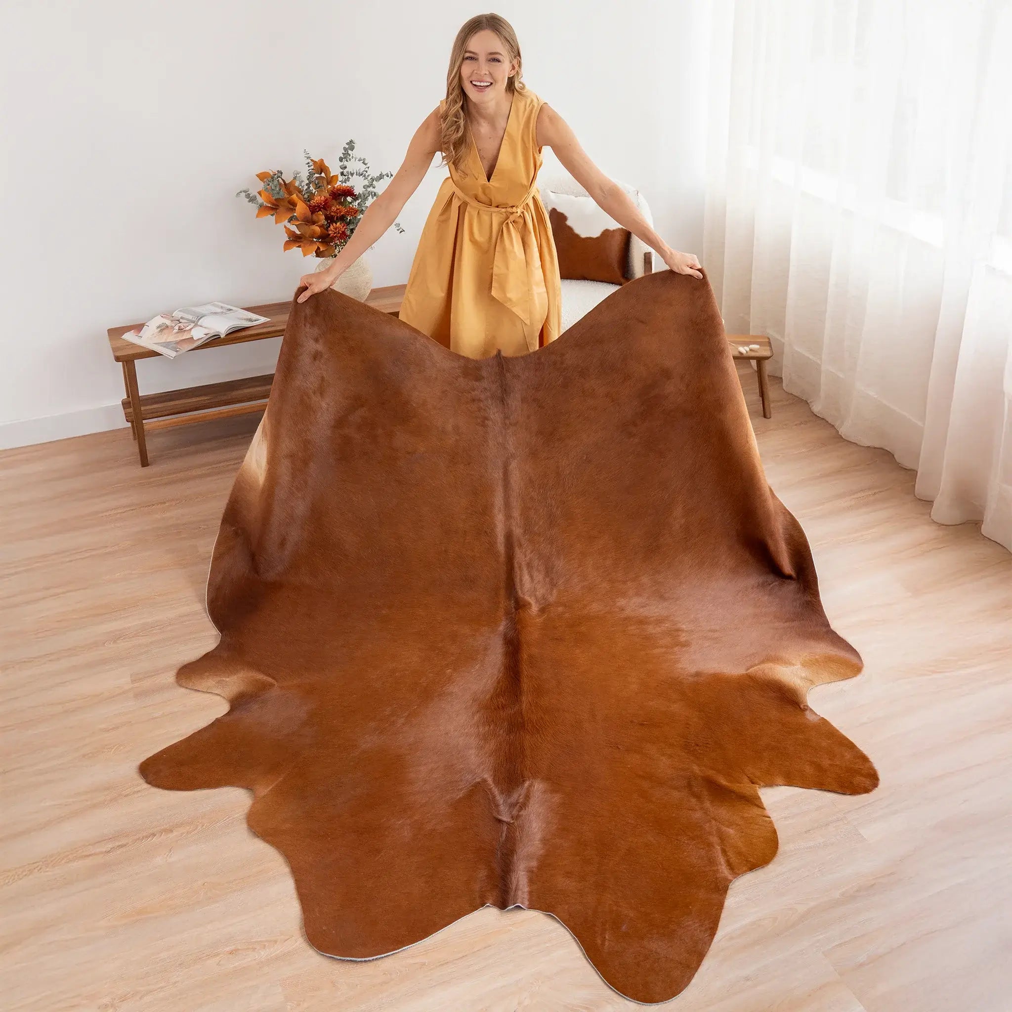Solid Brown Cowhide Rug , Natural Suede Leather | eCowhides