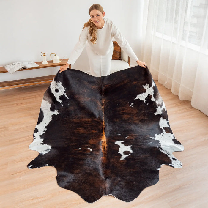 Dark Tricolor Cowhide Rug , Natural Suede Leather | eCowhides