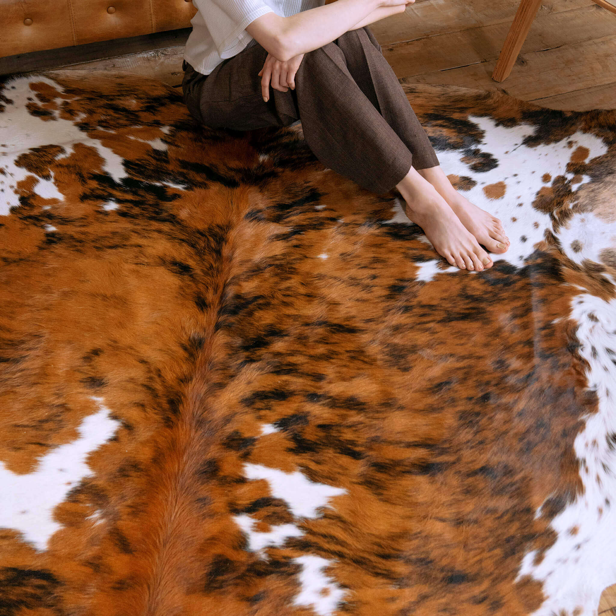 Tricolor Cowhide Rug | Brown, Black & White | eCowhides