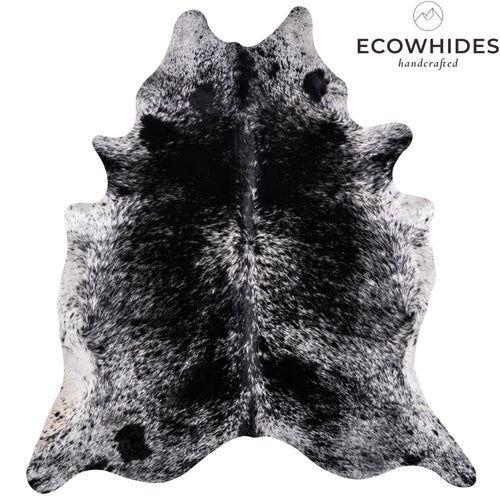 Brazilian Black Salt and Pepper Cowhide Rug Size 7'9" L x 6'11" W 3206