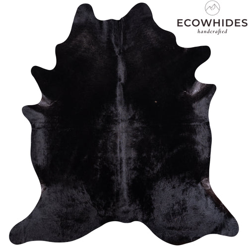 Brazilian Solid Black Cowhide Rug Size 7'5" L x 6'9" W 3420