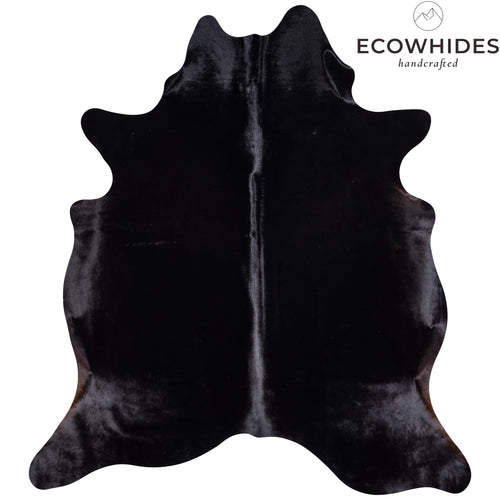 Brazilian Solid Black Cowhide Rug Size 7'4" L x 6'6" W 3430