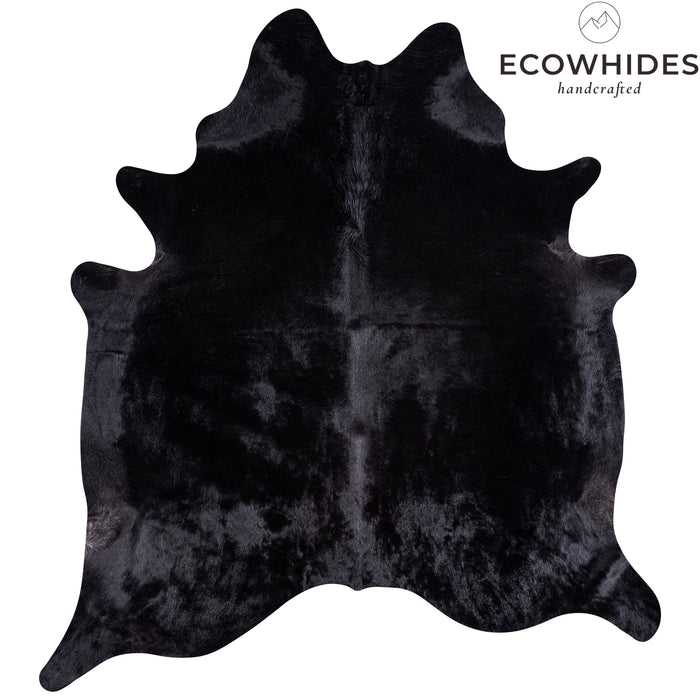 Brazilian Solid Black Cowhide Rug Size 7'2" L x 6'8" W 3431