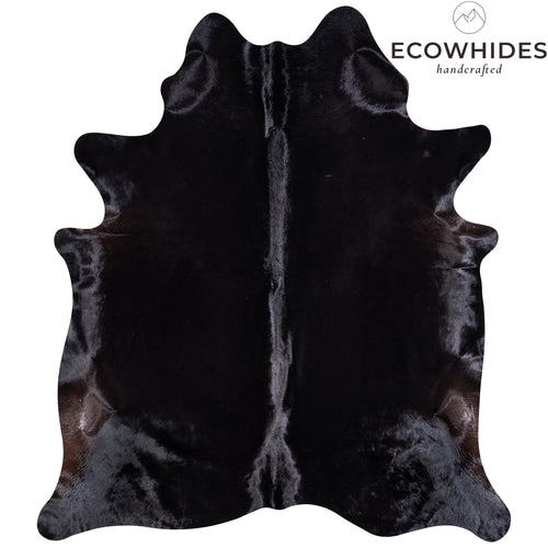 Brazilian Solid Black Cowhide Rug Size 7'11" L x 6'11" W 3438