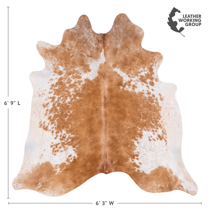 Brazilian Palomino and White Cowhide Rug Size 6'9" L x 6'3" W 3450