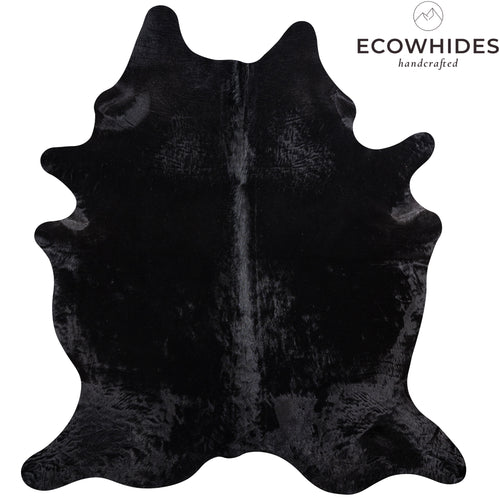 Brazilian Solid Black Cowhide Rug Size 7'2" L x 6'9" W 3652