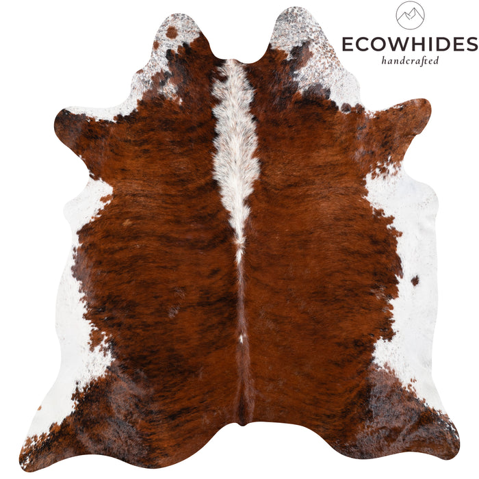 Brazilian Brindle White Belly and Backbone Cowhide Rug Size 7'8" L x 7'6" W 3683