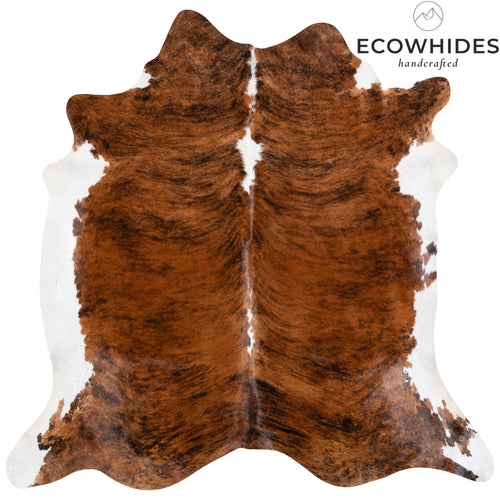 Brazilian Brindle White Belly and Backbone Cowhide Rug Size 7'1" L x 7'4" W 3686