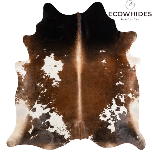 Brazilian Chocolate and White Cowhide Rug Size 7'3" L x 6'11" W 3724