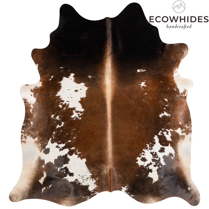 Brazilian Chocolate and White Cowhide Rug Size 7'3" L x 6'11" W 3724