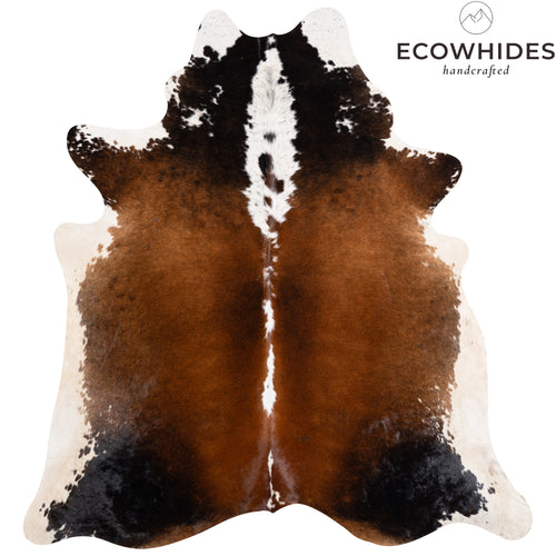 Brazilian Chocolate and White Cowhide Rug Size 6'9" L x 6'5" W 3733