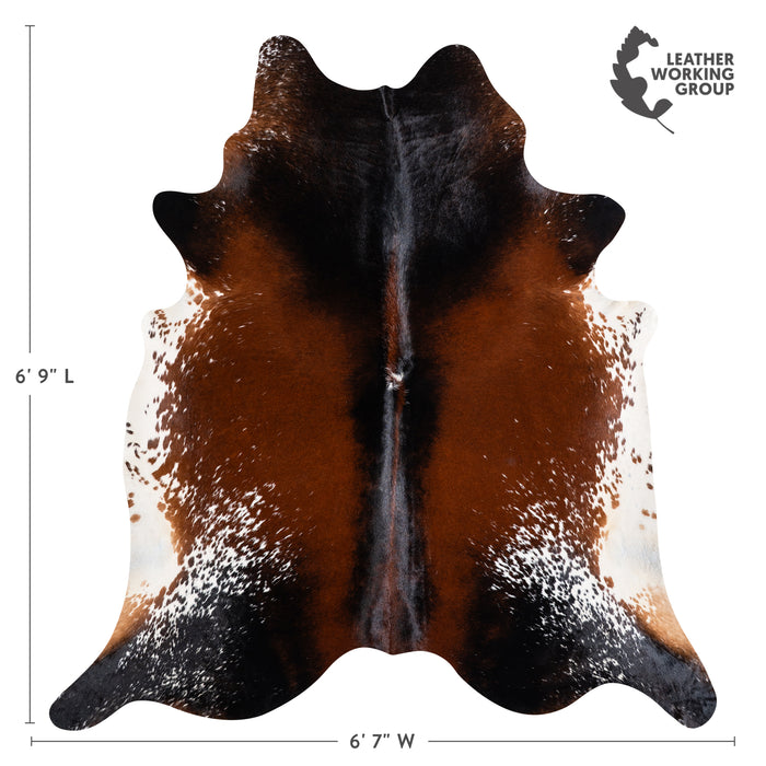 Brazilian Chocolate and White Cowhide Rug Size 6'9" L x 6'7" W 3738