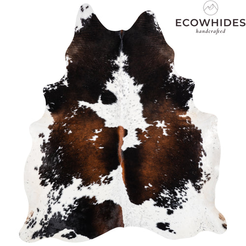 Brazilian Chocolate and White Cowhide Rug Size 6'10" L x 6'1" W 3739