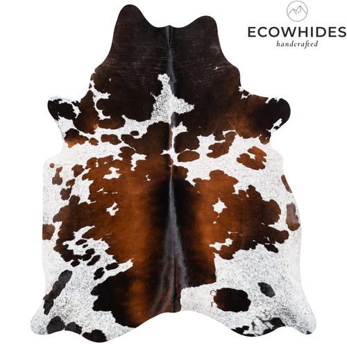 Brazilian Chocolate and White Cowhide Rug Size 6'11" L x 5'11" W 3745