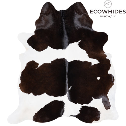Brazilian Chocolate and White Cowhide Rug Size 6'10" L x 6'3" W 3823