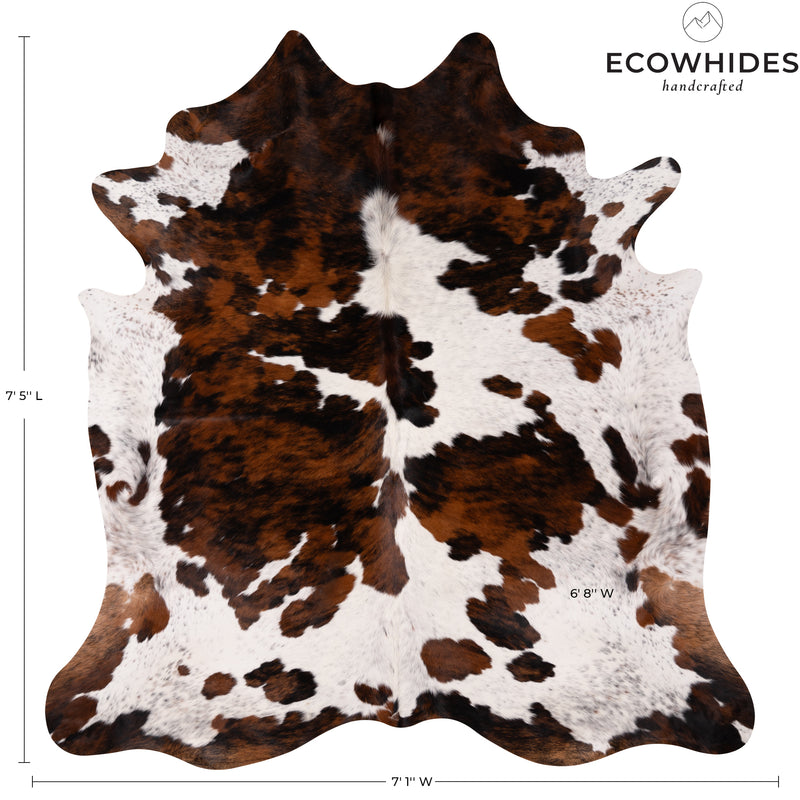 Tricolor Cowhide Rug Size 7'5'' L X 7'1'' W 4961 , Stain Resistant Fur | eCowhides