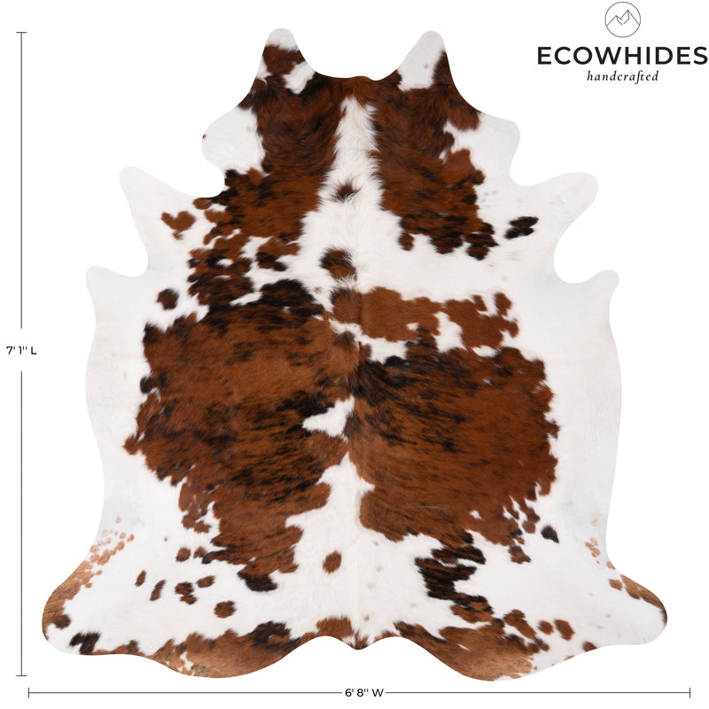 Tricolor Cowhide Rug Size 7'1'' L X 6'8'' W 5064 , Stain Resistant Fur | eCowhides