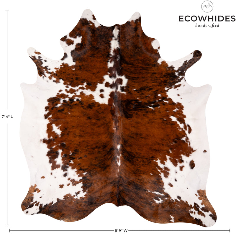 Tricolor Cowhide Rug Size 7'4" L X 6'9'' W 5193 , Stain Resistant Fur | eCowhides