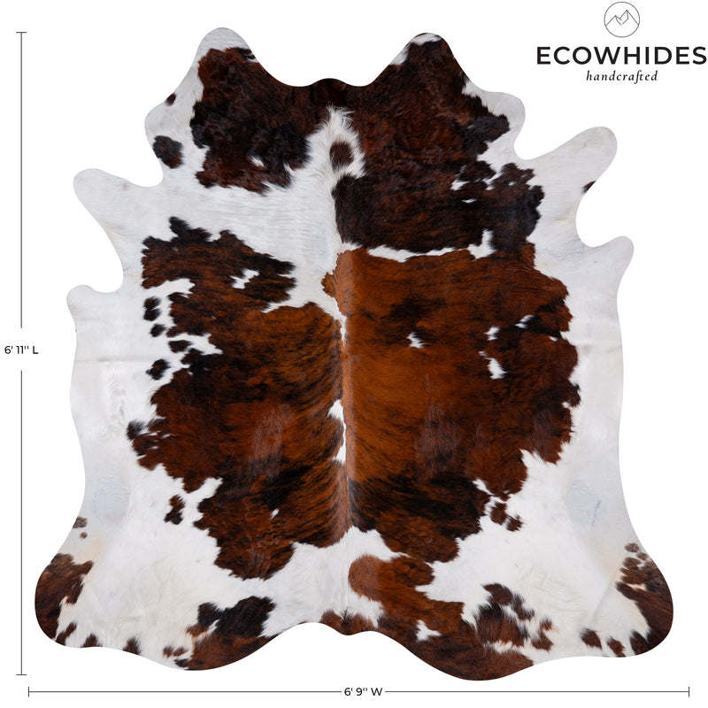 Tricolor Cowhide Rug Size 6'11'' L X 6'9'' W 5220 , Stain Resistant Fur | eCowhides