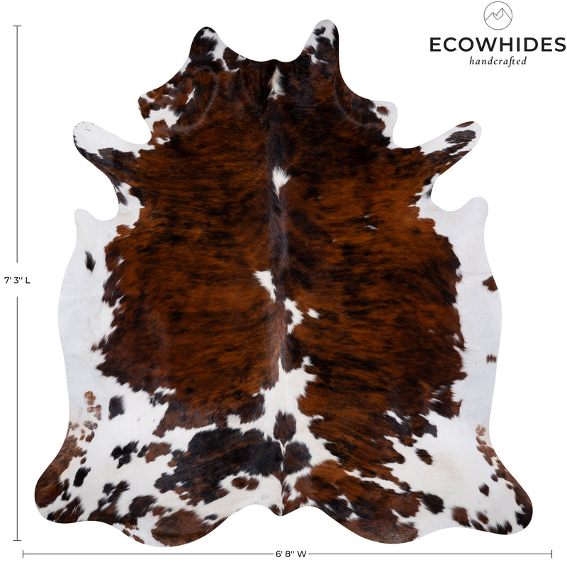 Tricolor Cowhide Rug Size 7'3'' L X 6'8'' W 5256 , Stain Resistant Fur | eCowhides