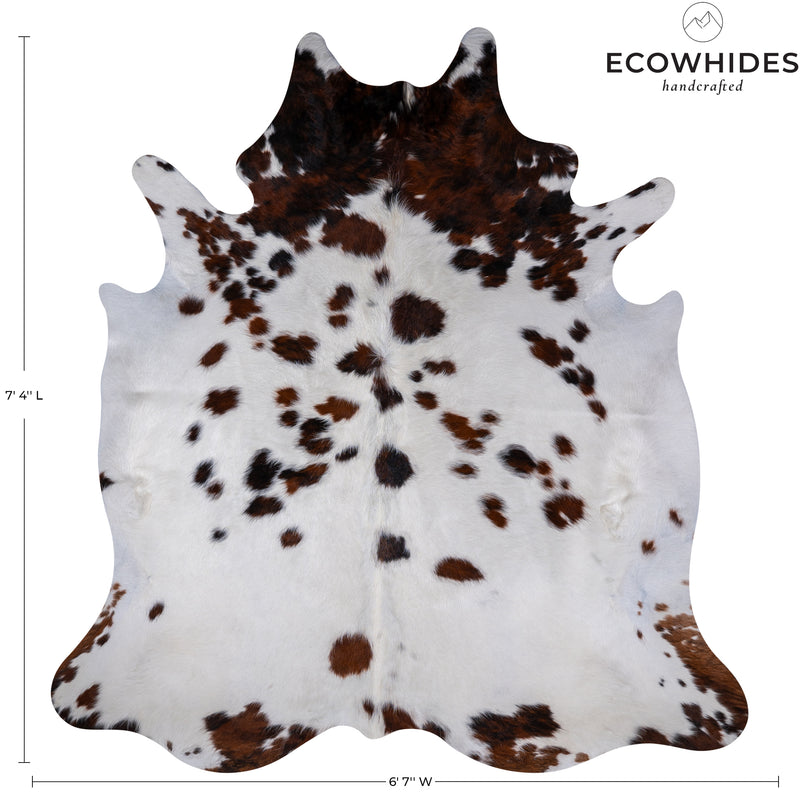 White Tricolor Cowhide Rug Size 7'4'' L X 6'7'' W 5281 , Stain Resistant Fur | eCowhides