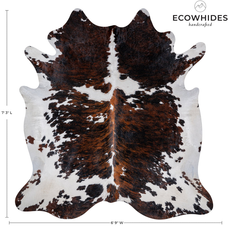 Tricolor Cowhide Rug Size 7'3'' L X 6'9'' W 5324 , Stain Resistant Fur | eCowhides