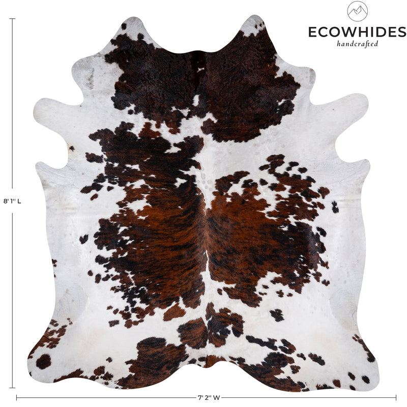 Tricolor Cowhide Rug Size 8'1'' L X 7'2'' W 5326 , Stain Resistant Fur | eCowhides