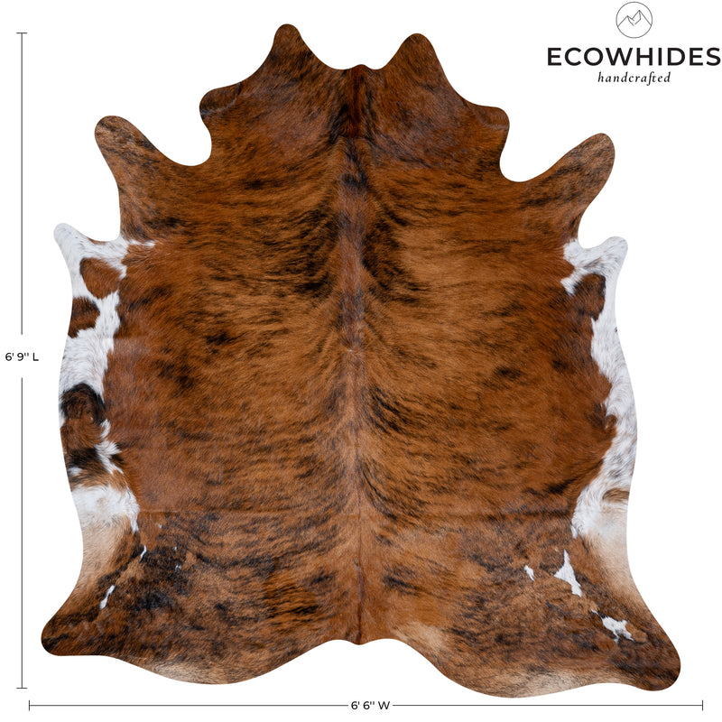 Brindle White Belly Cowhide Rug Size 6'9'' L X 6'6'' W 5353 , Stain Resistant Fur | eCowhides