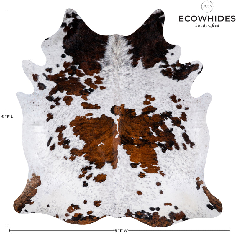 Tricolor Cowhide Rug Size 6'11' L X 6'11'' W 5380 , Stain Resistant Fur | eCowhides