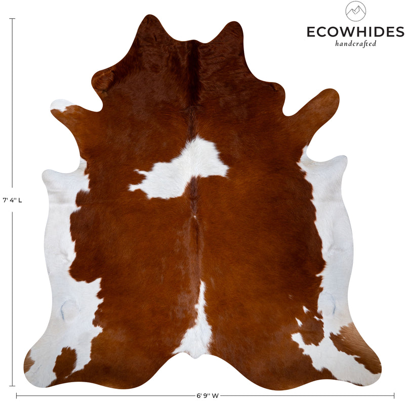 Brown and White Cowhide Rug Size  7'4" L x 6'9" W 5669