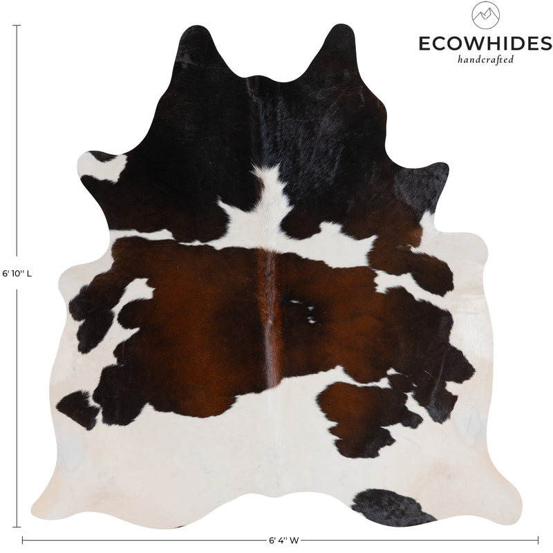 Brazilian Chocolate and White Cowhide Rug Size 6'10" L x 6'4" W 7676