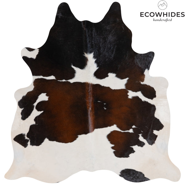 Brazilian Chocolate and White Cowhide Rug Size 6'10" L x 6'4" W 7676