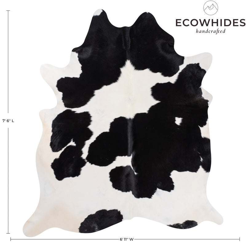 Brazilian Black and White Cowhide Rug Size 7'6" L x 7'0" W 8317