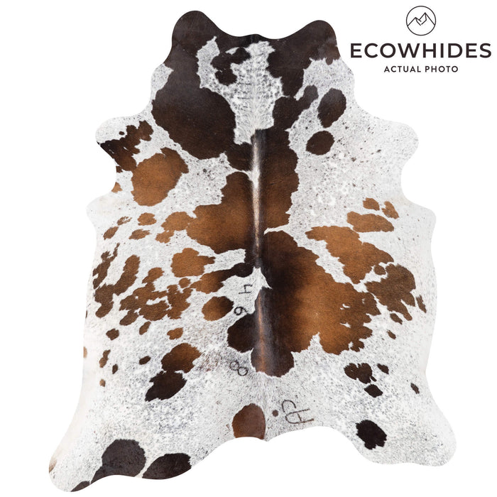 Brazilian Chocolate and White Cowhide Rug Size 6'10" L x 5'9" W 1005