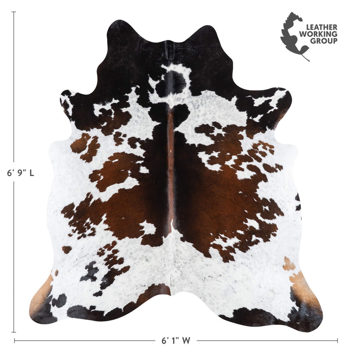 Brazilian Chocolate and White Cowhide Rug Size 6'9" L x 6'1" W 1006