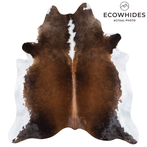 Brazilian Chocolate and White Cowhide Rug Size 6'11" L x 6'5" W 1007