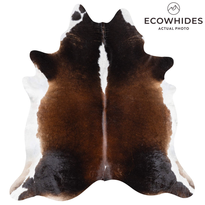Brazilian Chocolate and White Cowhide Rug Size 7'6" L x 6'11" W 1008