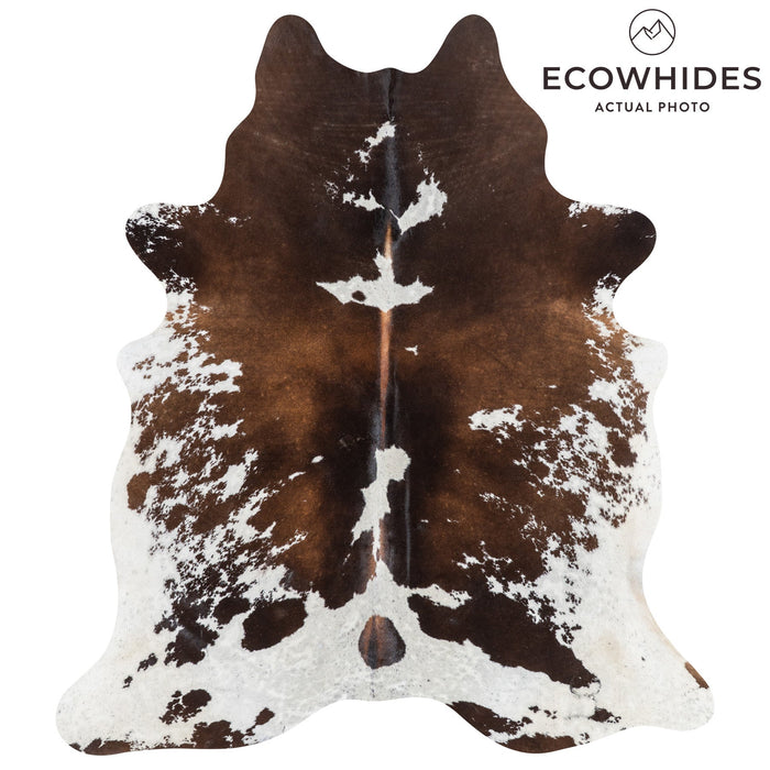Brazilian Chocolate and White Cowhide Rug Size 6'8" L x 5'10" W 1139