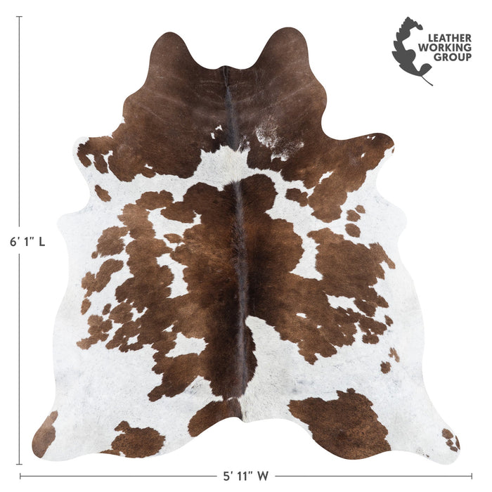 Brazilian Chocolate and White Cowhide Rug Size 6'1" L x 5'11" W 1146