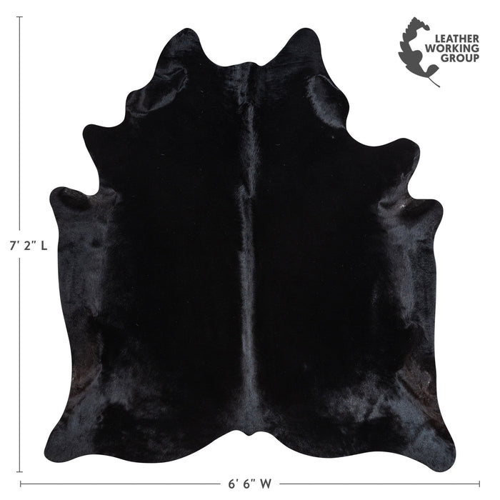 Brazilian Solid Black Cowhide Rug Size 7'2" L x 6'6" W 1156