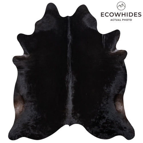 Brazilian Solid Black Cowhide Rug Size 7'7" L x 6'10" W 1187