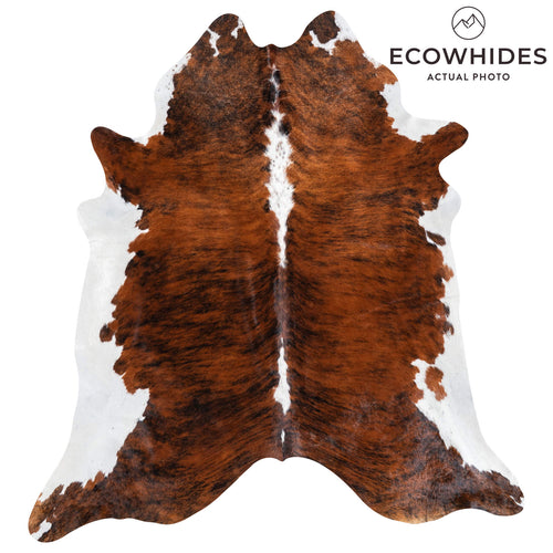 Brindle White Belly and Backbone Cowhide Rug Size 7'9" L x 7'3" W 1369