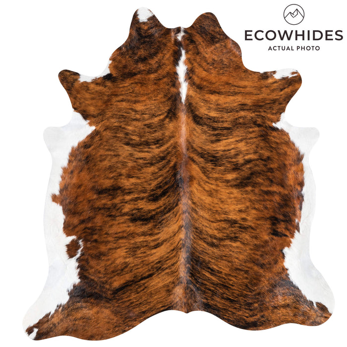 Brindle White Belly and Backbone Cowhide Rug Size 7'7" L x 7'1" W 1370